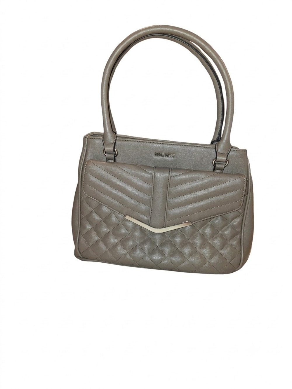 Nine West Gray Quilted Satchel Shoulder Bag Chevron Diamond Top Handle Purse